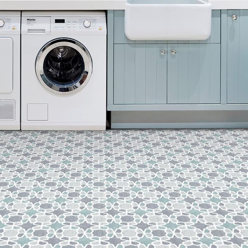 Peel Stick Floor Tiles Blue Vinyl - Diamond Home USA