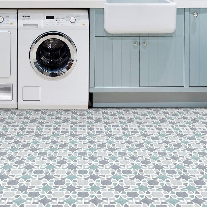 Peel Stick Floor Tiles Blue Vinyl - Diamond Home USA