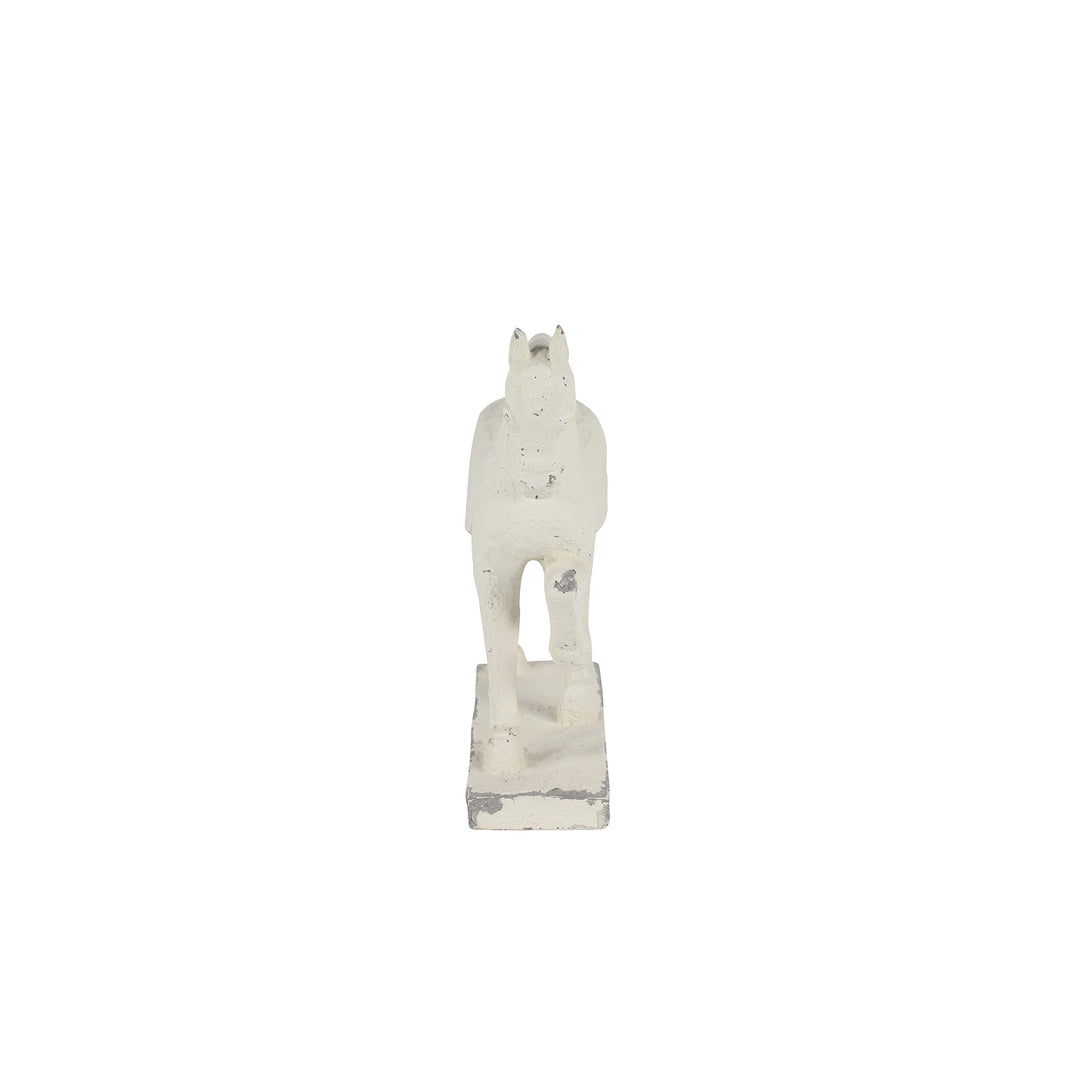 Distressed Horse Sculpture Shelf Decor 13" X 14" White Glass - Diamond Home USA