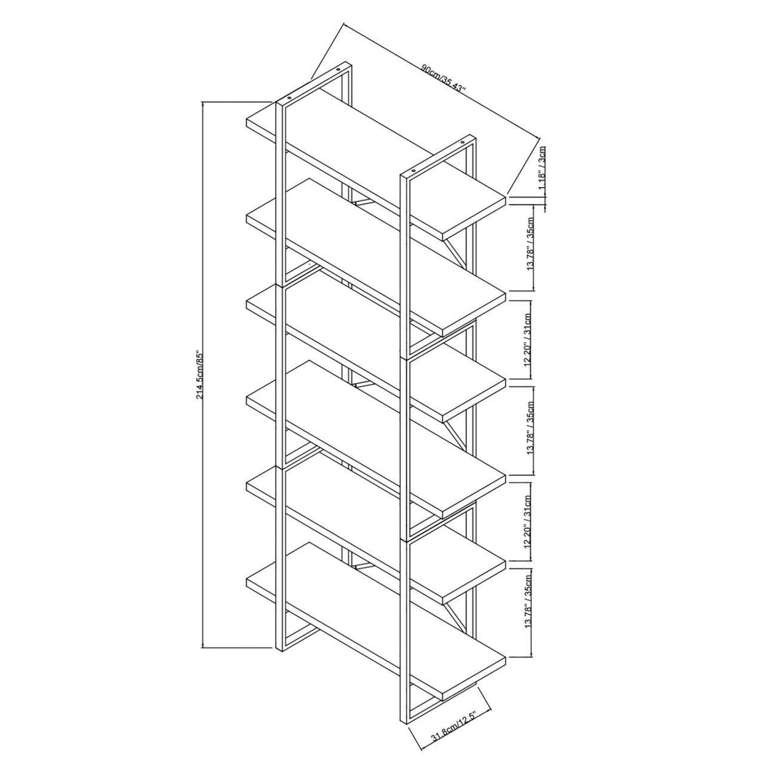 6-Tier Mordern Bookshelves in Antique Walnut Color 35"x13"x85"h Brown Industrial - Diamond Home USA