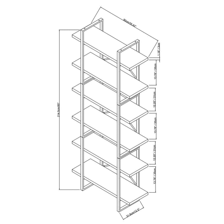 6-Tier Mordern Bookshelves in Antique Walnut Color 35"x13"x85"h Brown Industrial - Diamond Home USA