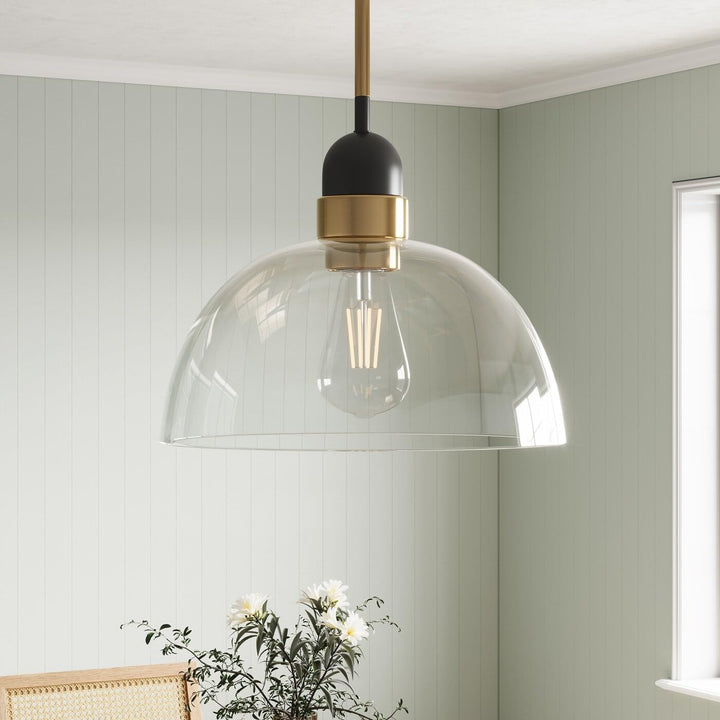 Industrial Matte Black Glass Shade Light with Brass Finish Iron Dimmable - Diamond Home USA