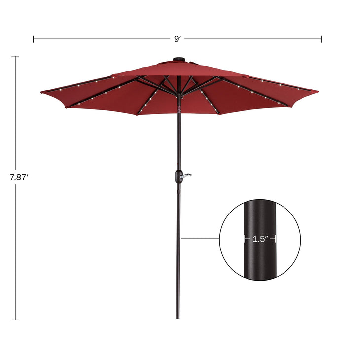 Villacera 9-Foot LED Outdoor Patio Umbrella with Solar Lights Red - Diamond Home USA