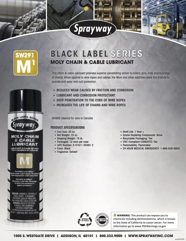 Sprayway SW291 M1 Moly Chain & Cable Lubricant 15oz - Diamond Home USA