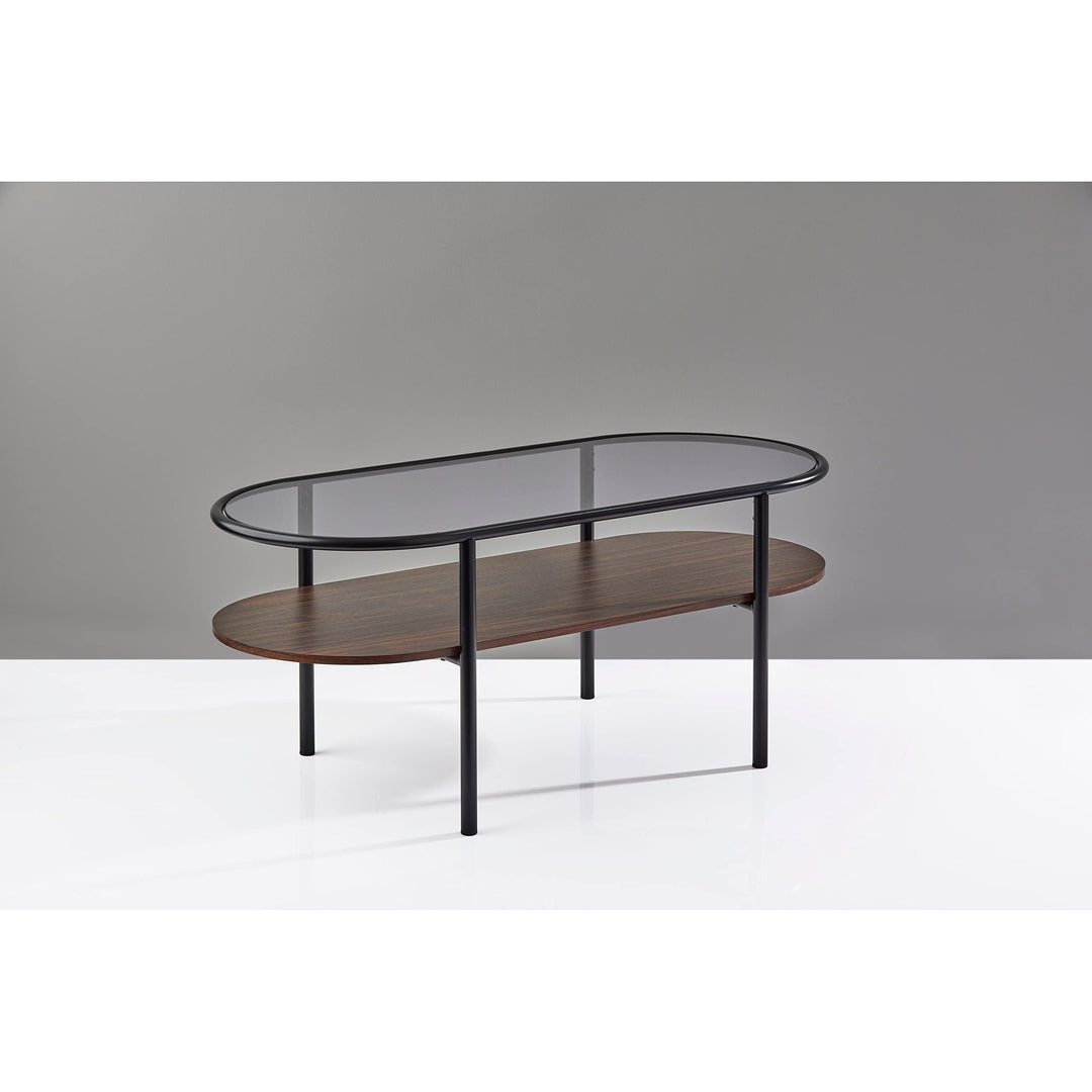 Coffee Table Black Modern Contemporary Transitional Oval Glass MDF Walnut Finish