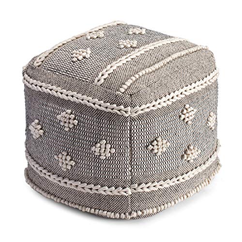 Street 20" X Black Ivory Pouf Off/White Bohemian Eclectic Modern Contemporary - Diamond Home USA
