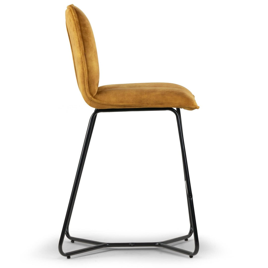 Set of 2 Brown Fabric Counter Stool with Metal Legs Modern Contemporary