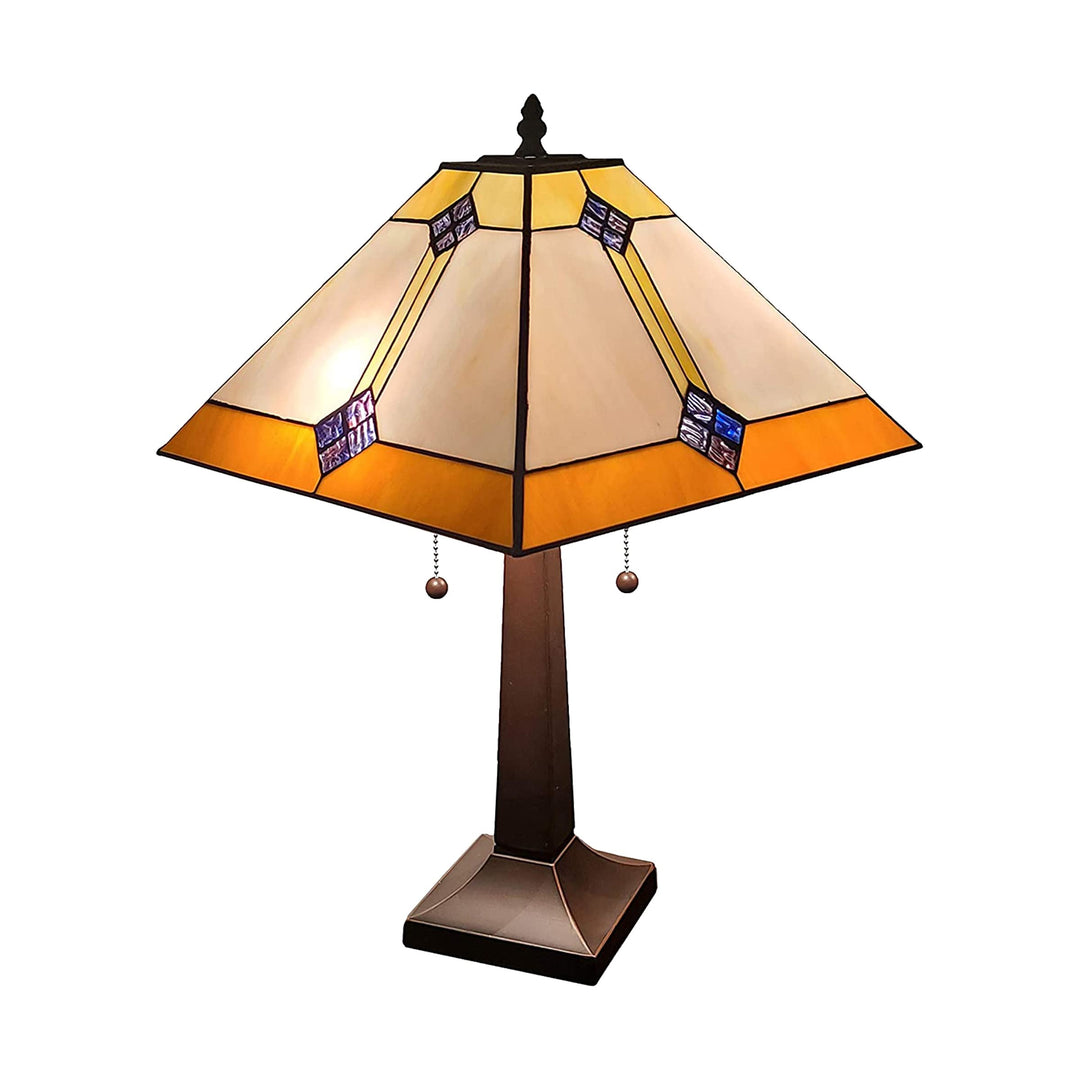 Amora Vintage Tiffany Table Lamp - Geometric Diamond Table Night Light -