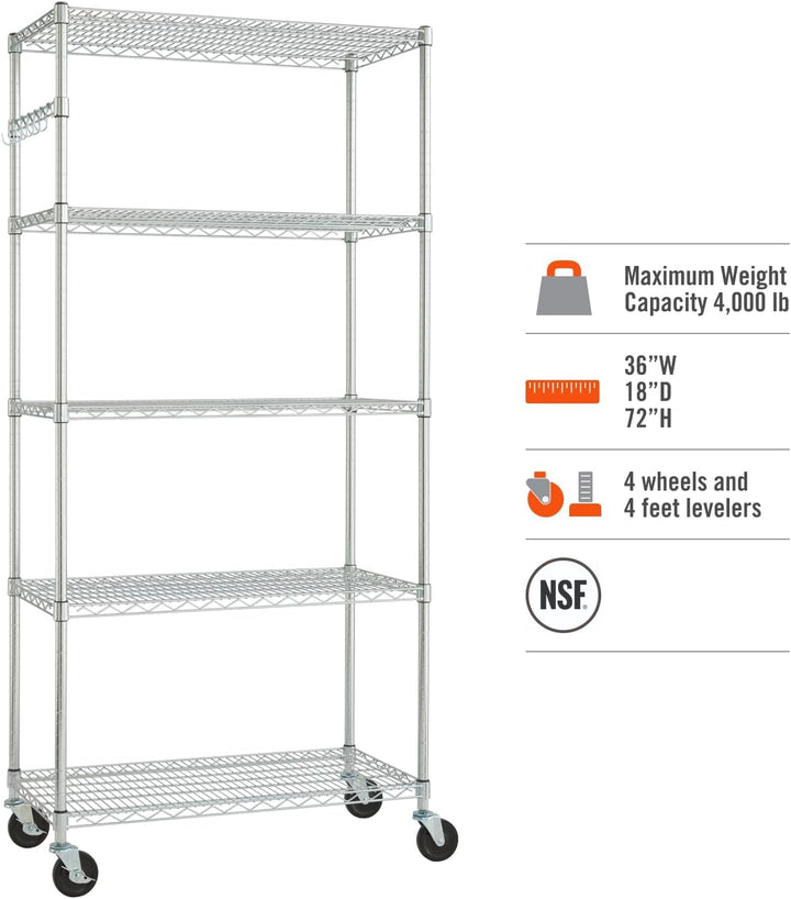 TRINITY Ecoorage Heavy Duty 5-Tier Adjustable Wire Shelving with Wheels and - Diamond Home USA