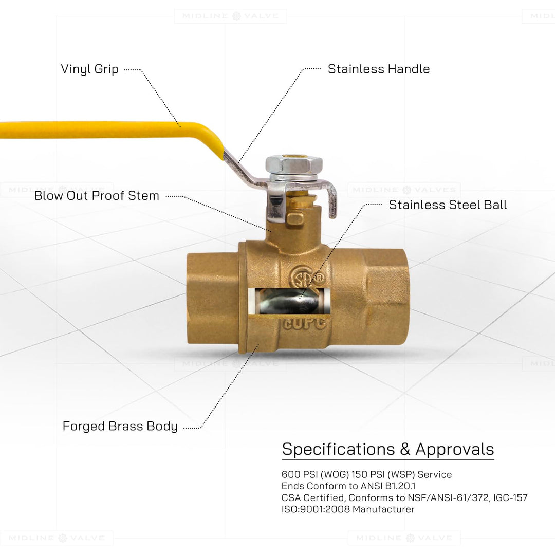Midline Valve 627T223-NL Premium ull Port Ball Valve with Drain Brass x 1 in. - Diamond Home USA