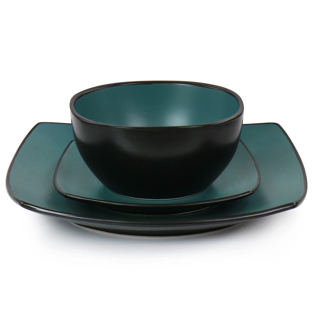 Soho Lounge 16 Piece Dinnerware Set 8' X 10' Turquoise Solid Casual Square - Diamond Home USA