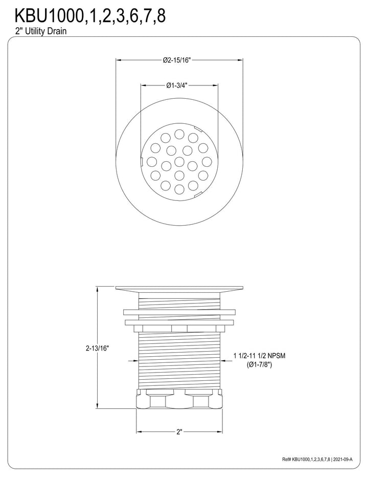 Kingston Brass Seattle 2-Inch Brass Grid Bar/Utility Sink Basket Strainer