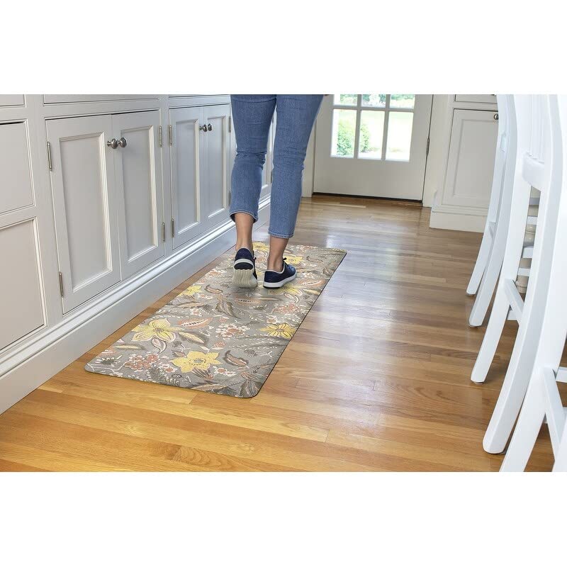 Anti-Fatigue Comfort Long Mat 20in X 60in Grey Floral Botanical Bohemian - Diamond Home USA