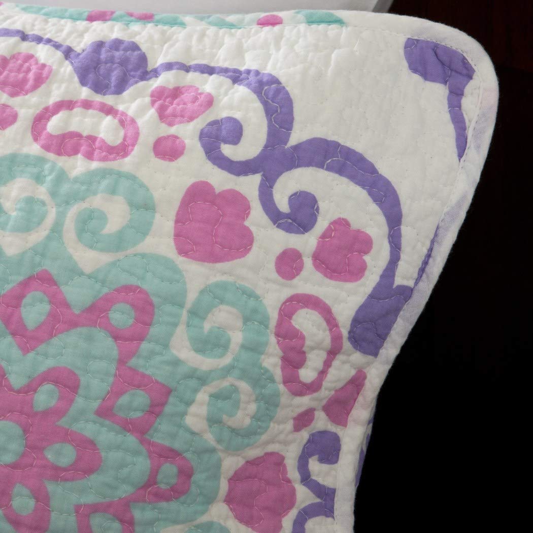 3 Piece Girls Medallion Quilt Twin Set Cute All Over Flowers Mandala Motif - Diamond Home USA