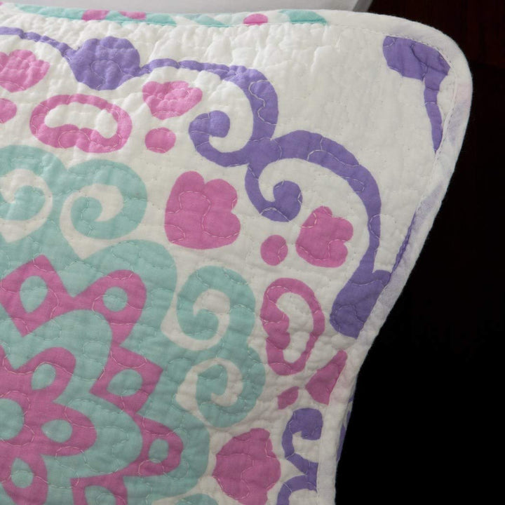 3 Piece Girls Medallion Quilt Twin Set Cute All Over Flowers Mandala Motif - Diamond Home USA