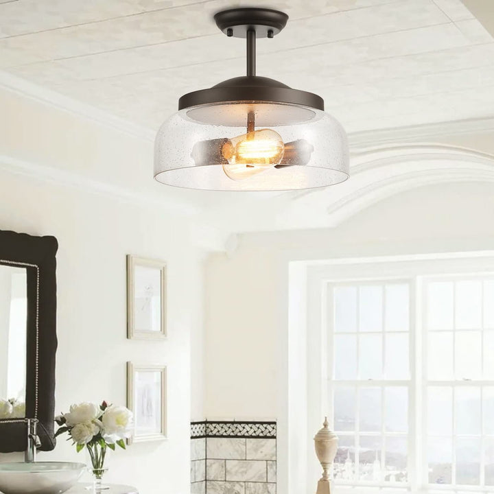 Vintage Farmhouse 2-light Bubble Glass Semi Flush Mount Ceiling Light Brown Iron - Diamond Home USA