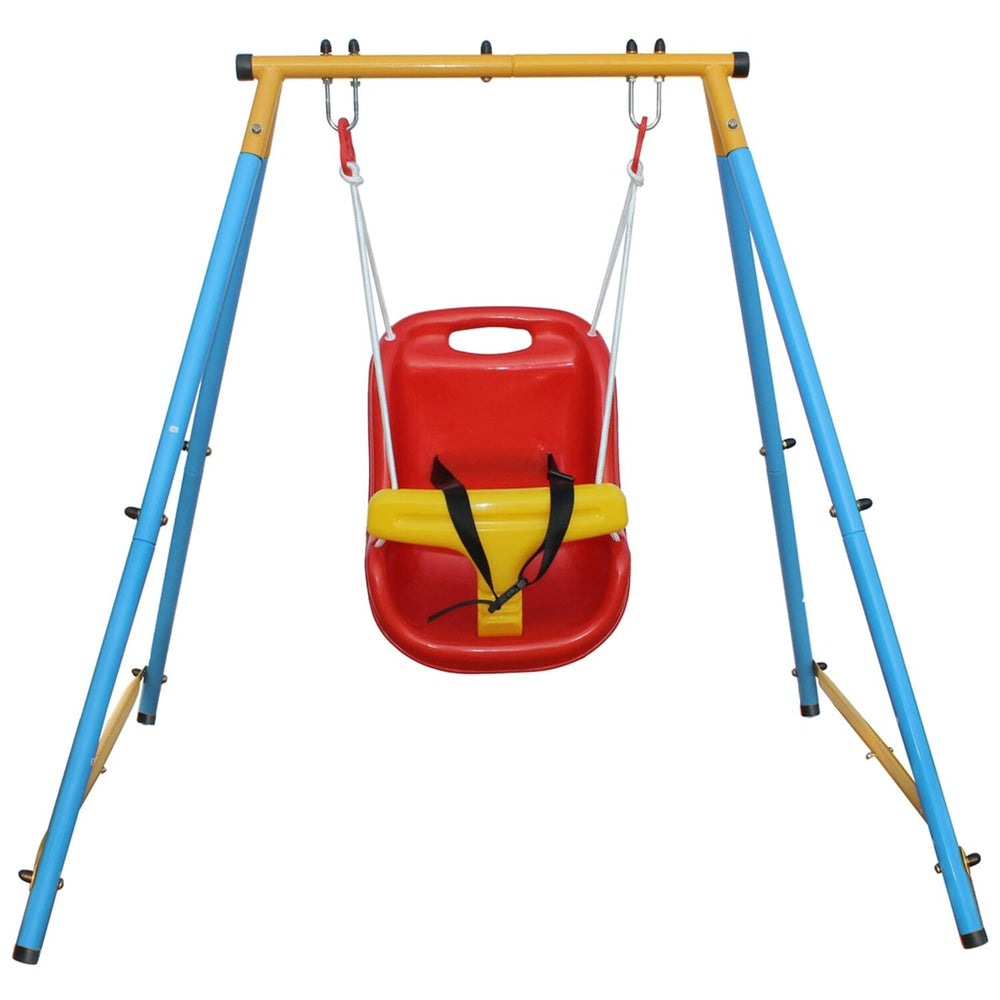 Baby Toddler Indoor/Outdoor Metal Swing Set with Safety Belt Blue Swings - Diamond Home USA