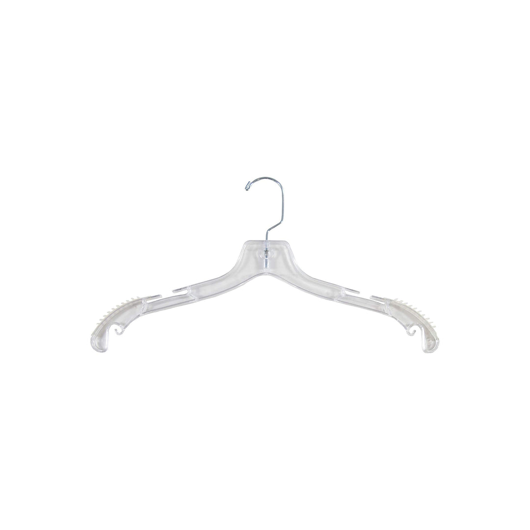 Clear Plastic Top Hanger W/Non-Slip Rubber Shoulder Strips Notches 17" Length