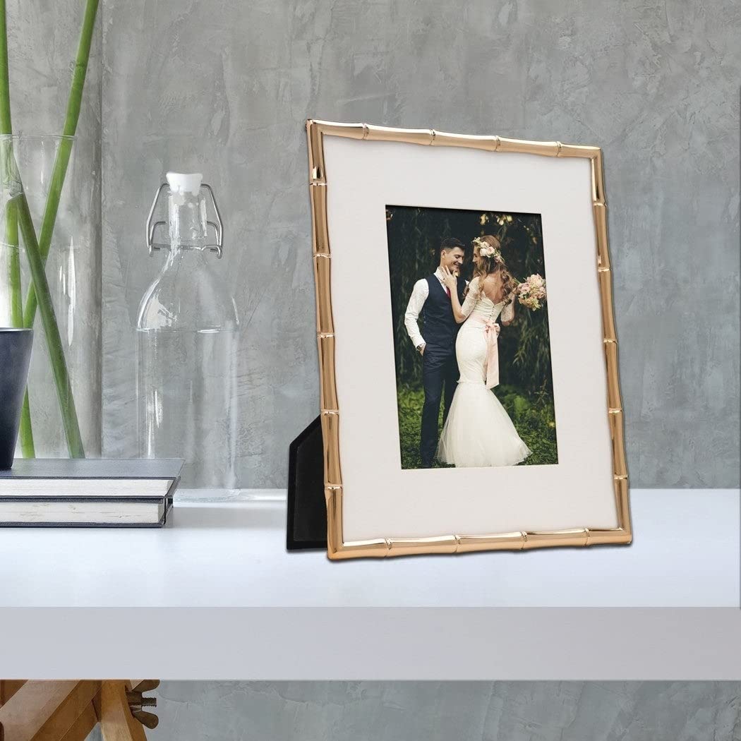 Gold-tone 8x10 Bamboo Metal Photo Frame With Mat For 5x7 Gold Modern - Diamond Home USA