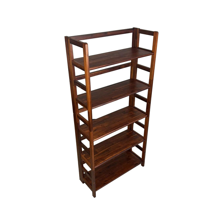 Solid Acacia 5 Tier Folding Bookcase Brown Mid-Century Modern Contemporary Mahogany - Diamond Home USA