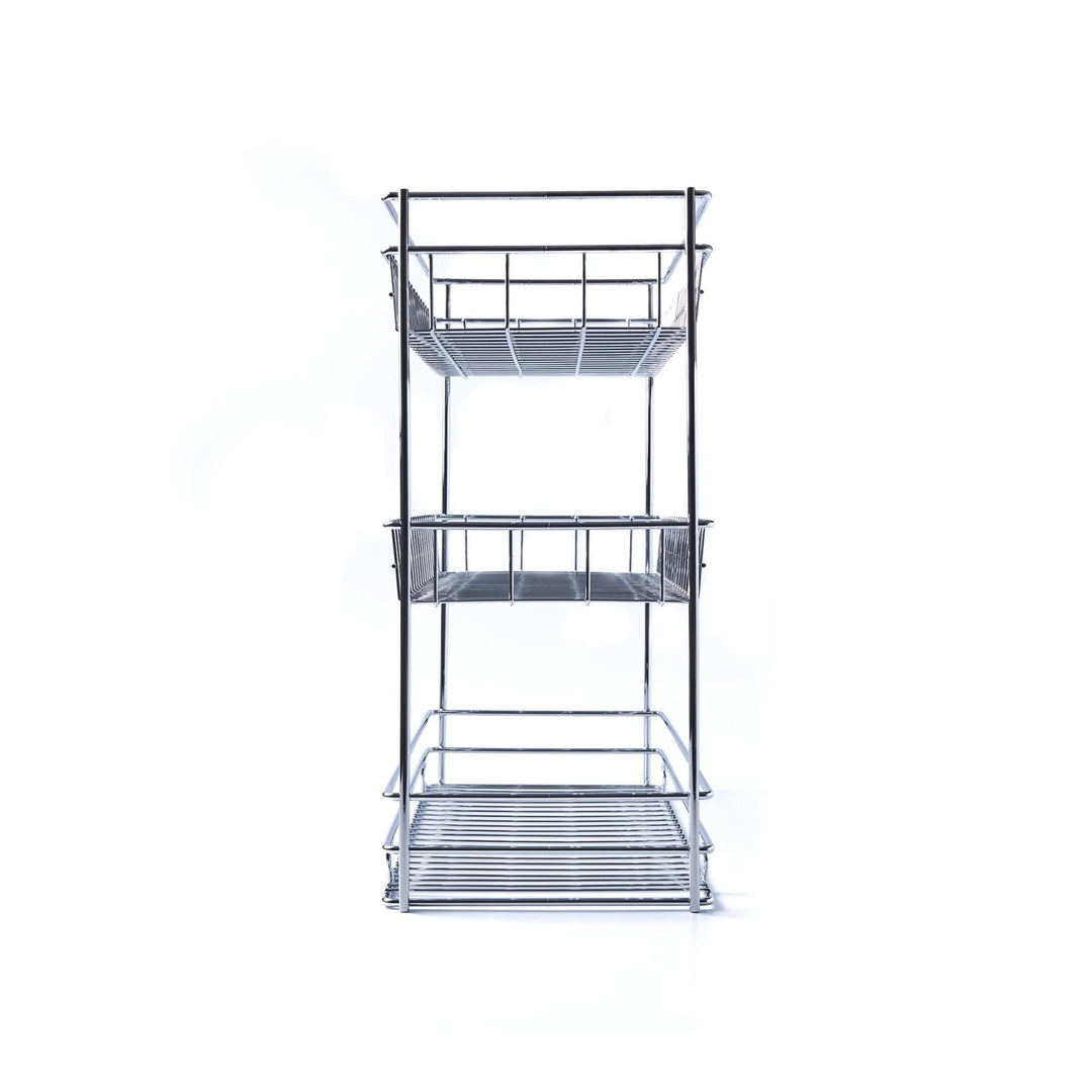 Kitchen Cabinet Pull Out Basket 3 Tier Sliding Organizer Grey Stainless Steel - Diamond Home USA