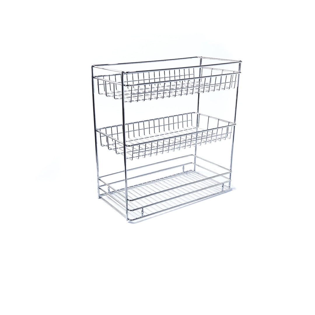 Kitchen Cabinet Pull Out Basket 3 Tier Sliding Organizer Grey Stainless Steel