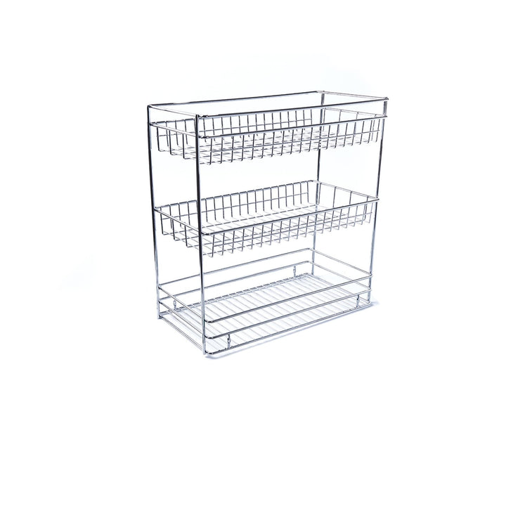 Kitchen Cabinet Pull Out Basket 3 Tier Sliding Organizer Grey Stainless Steel