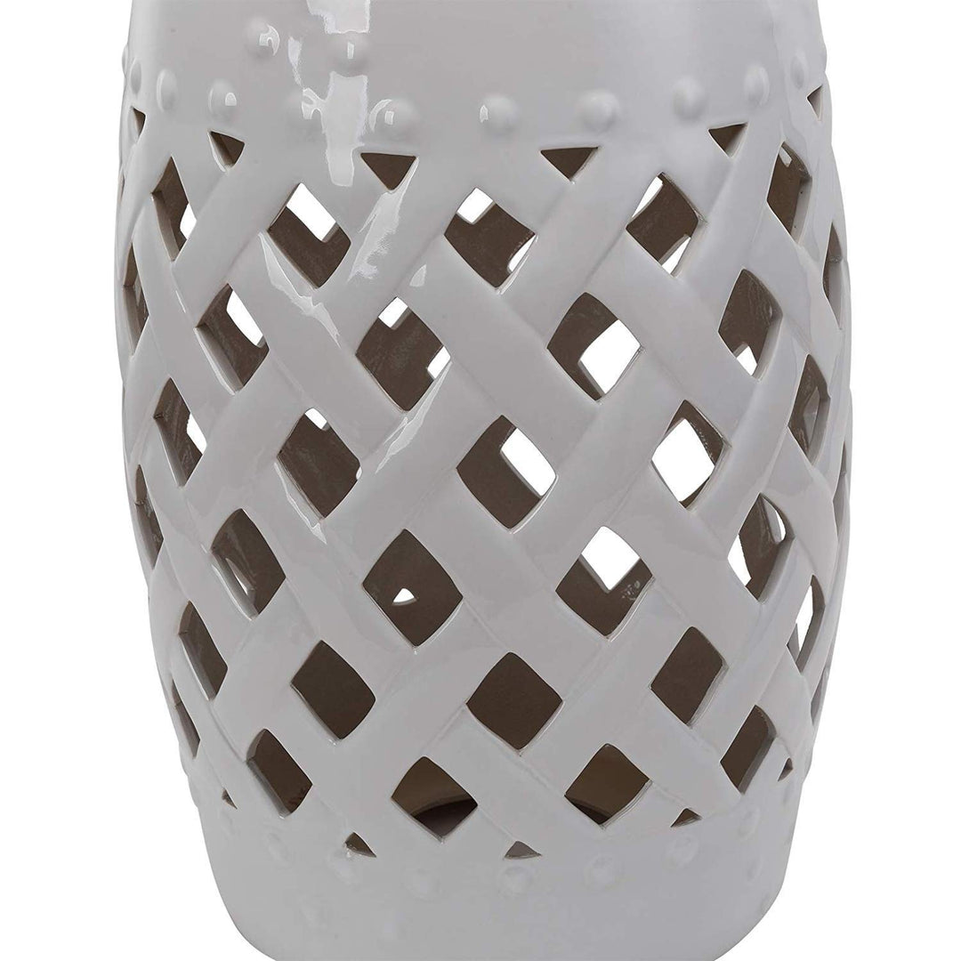 Ceramic Indoor Outdoor Lattice Garden Stool White Modern Contemporary Water - Diamond Home USA