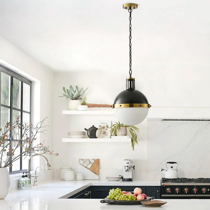 13-inch Matte Black Globe Light with Half Opal Glass Shade White Modern - Diamond Home USA