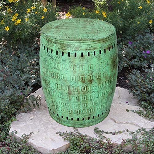 Vintage Green Large Drum End Table for Living Room Barrel Stool Circle Shaped green-large