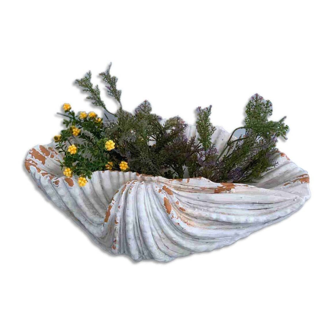 6" Distressed Cream and Scallop Shell Planter Medium Off/White Resin - Diamond Home USA