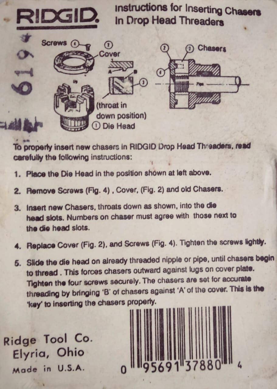 RIDGID 37880 Threading Die 1-inch High-Speed Pipe Die for Manual Threaders - Diamond Home USA