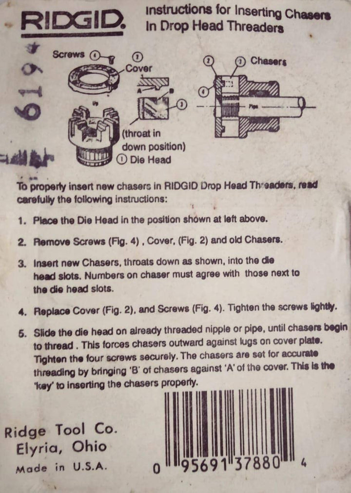 RIDGID 37880 Threading Die 1-inch High-Speed Pipe Die for Manual Threaders - Diamond Home USA