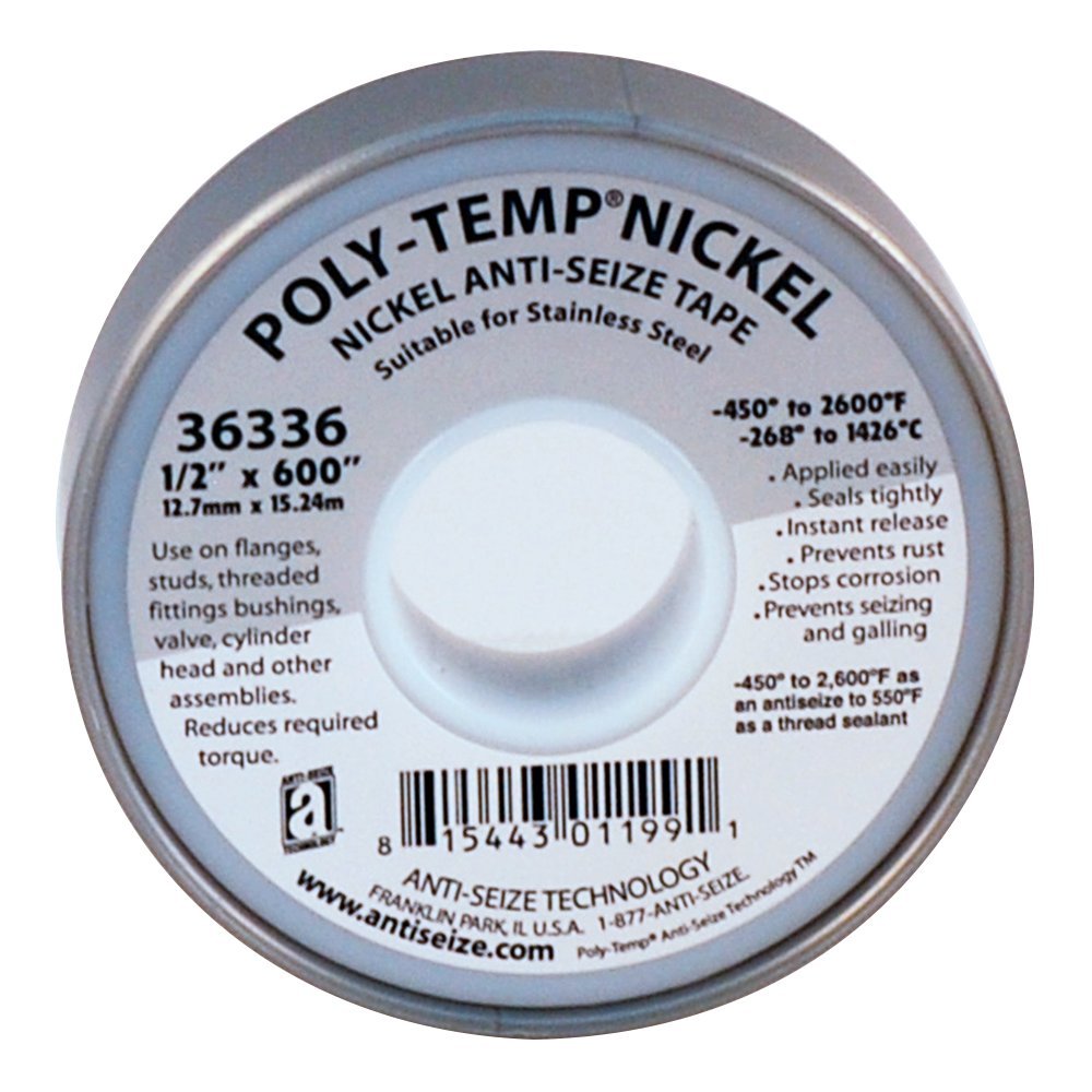 Poly-Temp 36336 Anti-Seize Nickel Filled PTFE Thread Seal Tape 600" Length x 1/2