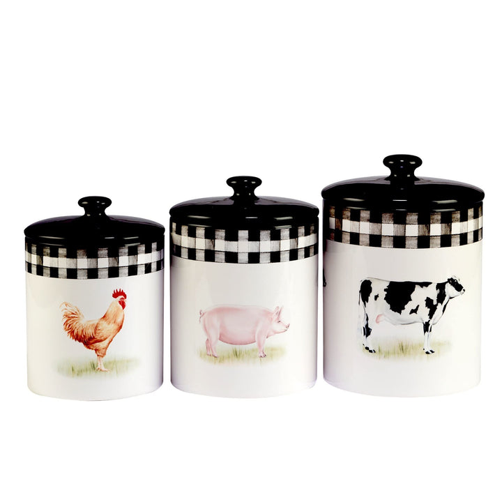 3-Piece Canister Set 52 Oz 74 96 Oz. Black Multi Color White Country Ceramic - Diamond Home USA