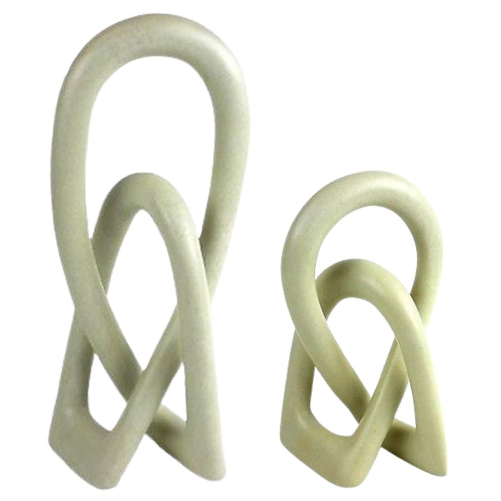 Eternal Love Knot Natural Sculptures Set of Big and Small Black Soapstone Chrome