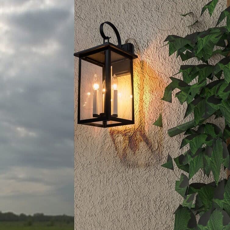 Black 3 Bulb 19.88'' H Outdoor Wall Lantern with Dusk to Dawn 19.9 * 9.4 * 8.7 - Diamond Home USA