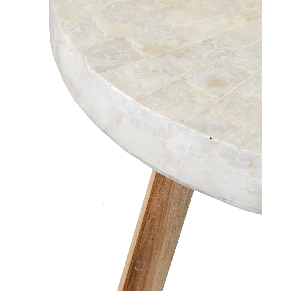 Round End Table White Nautical Coastal Wool Natural Finish Handmade - Diamond Home USA