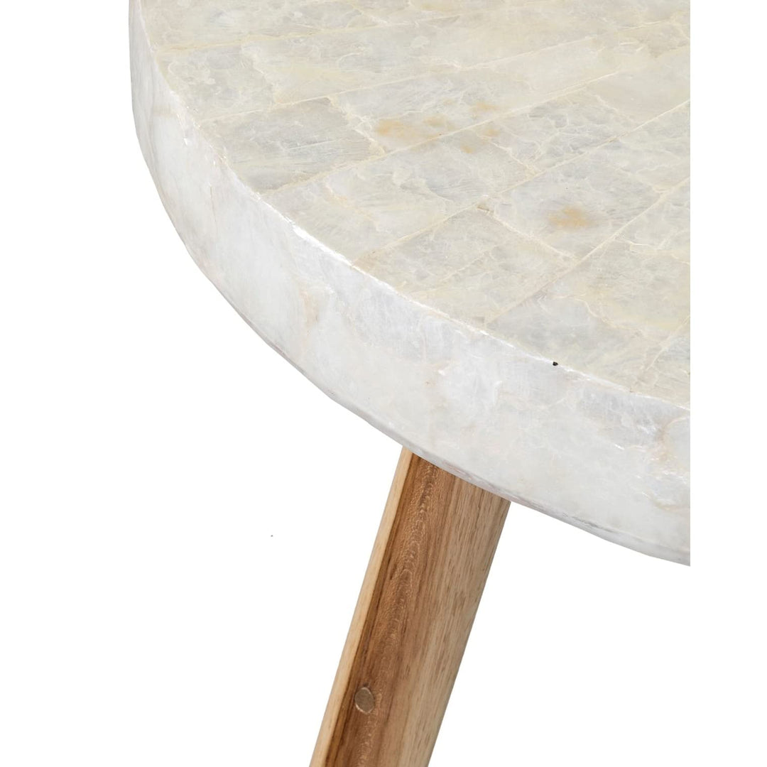 Round End Table White Nautical Coastal Wool Natural Finish Handmade - Diamond Home USA