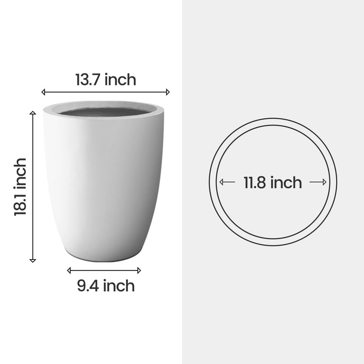 18" H Solid White Concrete Round Flower Pot Modern Planter with Drainage Hole - Diamond Home USA