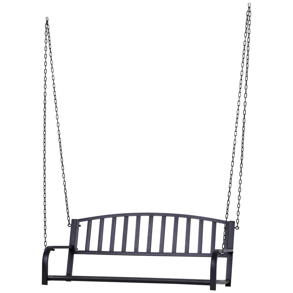 Black 2-Person Outdoor Porch Swing Bench Steel Backed - Diamond Home USA