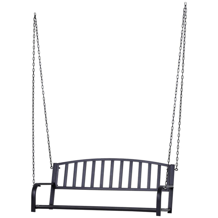 Black 2-Person Outdoor Porch Swing Bench Steel Backed - Diamond Home USA