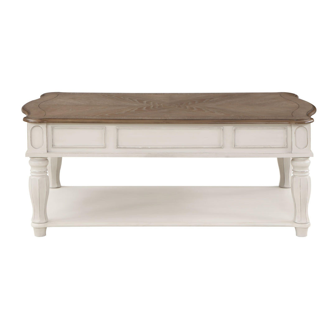 Coffee Table with Lift Top in Oak and Antique White Brown Transitional - Diamond Home USA