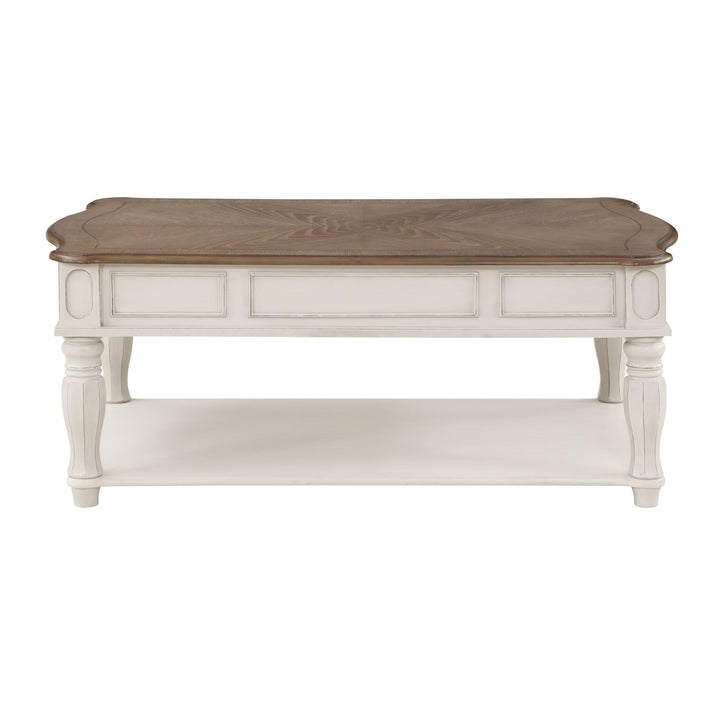 Coffee Table with Lift Top in Oak and Antique White Brown Transitional - Diamond Home USA