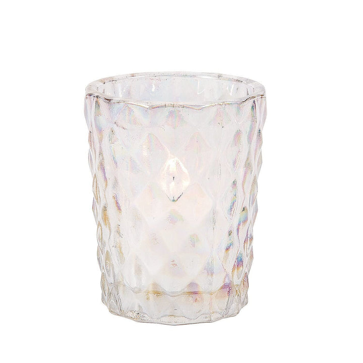Iridescent Diamond Texture Votive Candle Holders Home 6 Pieces Clear Glass