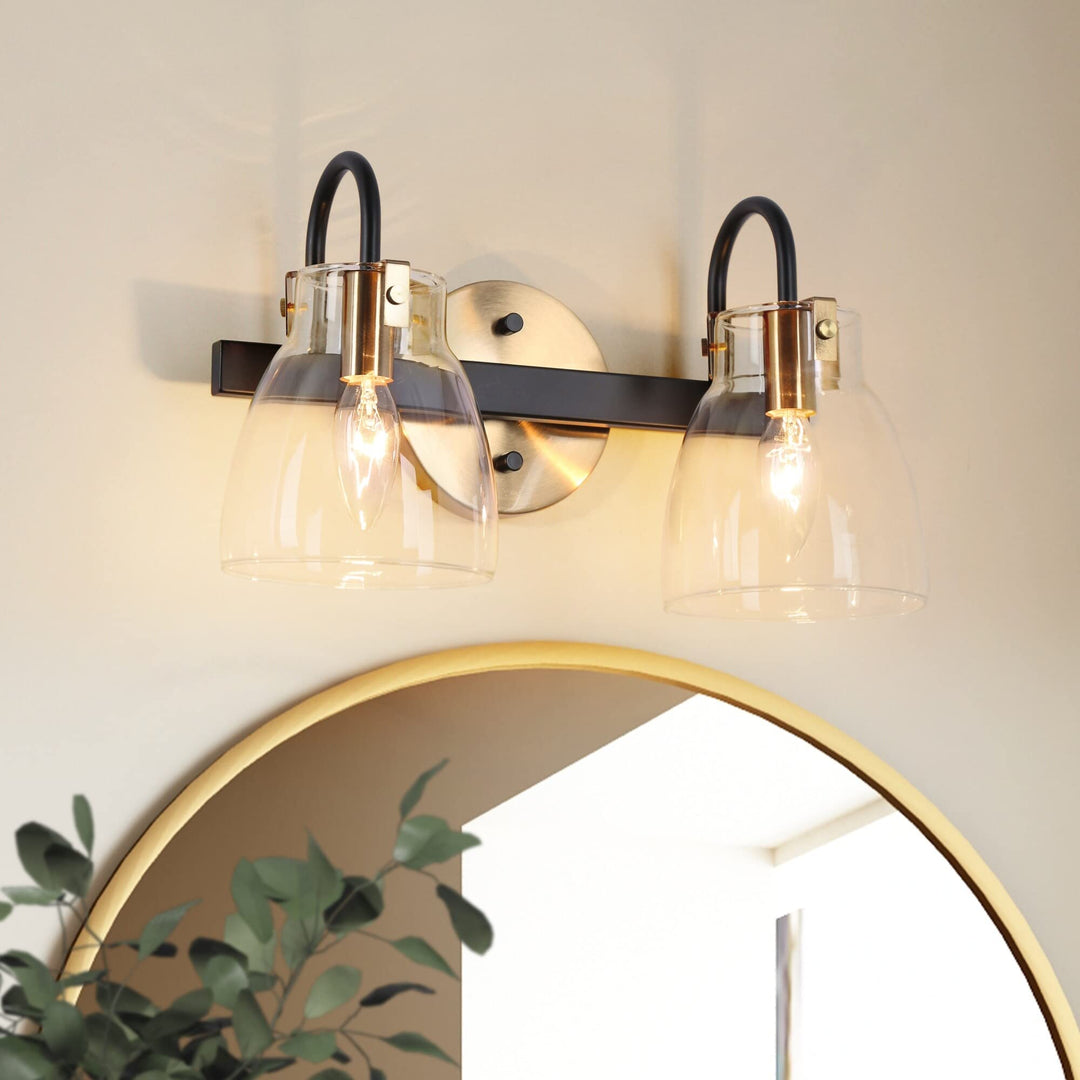Modern 2-light Brass Gold Orb Glass Bathroom Vanity Lights Black Wall Lighting L