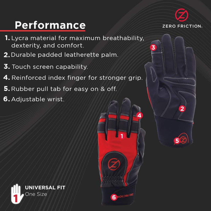 Zero Friction Men's Universal-Fit Performance Work Gloves Red