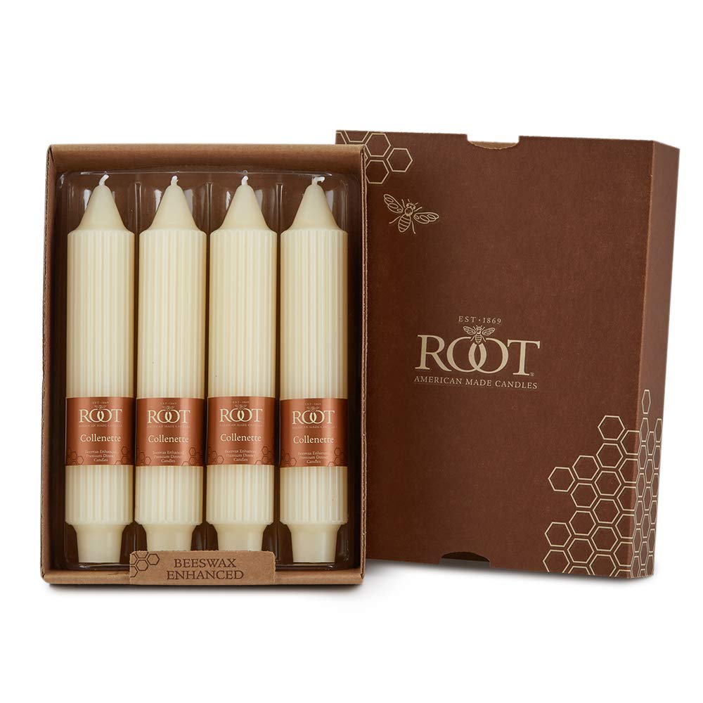 Root Unscented Grecian Collenettes Dinner Candles 7-Inch Tall Box of 4 Ivory 7 X 1-1/4 - Ivory