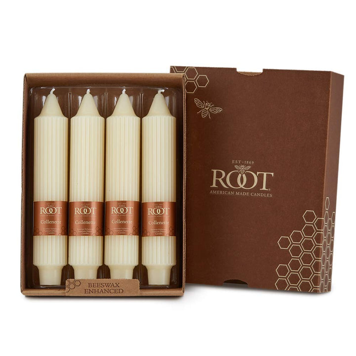 Root Unscented Grecian Collenettes Dinner Candles 7-Inch Tall Box of 4 Ivory 7 X 1-1/4 - Ivory