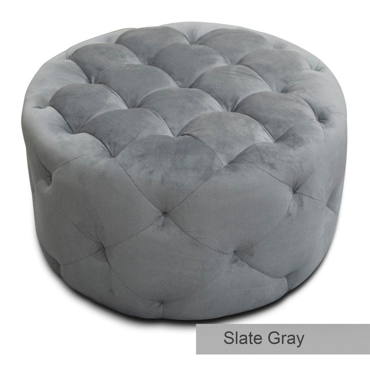 Warehouse of Tiffany Meerna Round Tufted Padded Ottoman XY6002 White - Diamond Home USA